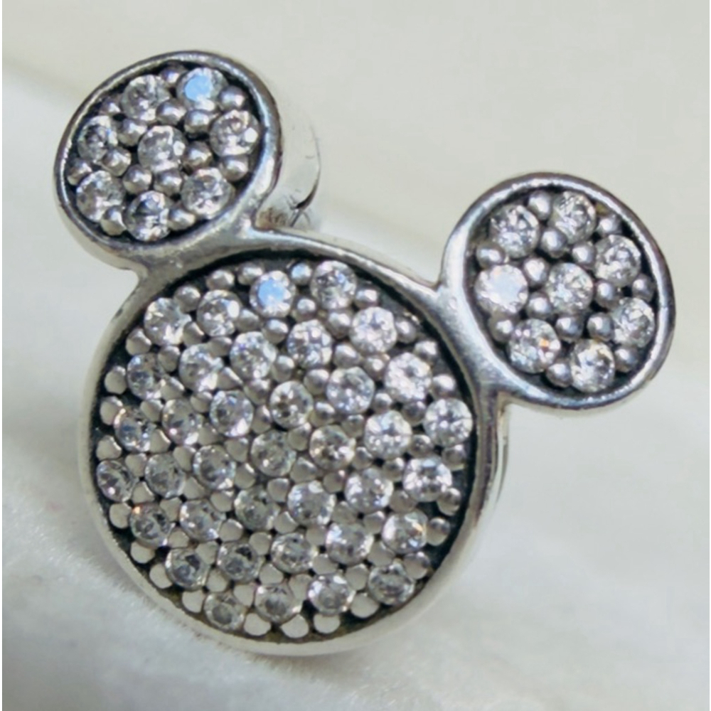 Disney Pandora Sterling Silver Pave CZ Mickey Mouse Icon Clip Charm